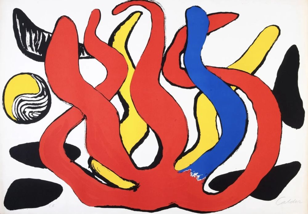 Litografía Calder - Red, Yellow and Blue Coral with Shells