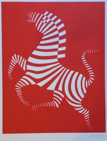 Serigrafía Vasarely - Red zebra