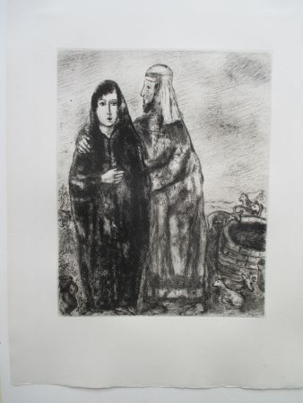Grabado Chagall - Rencontre de Rachel et Jacob