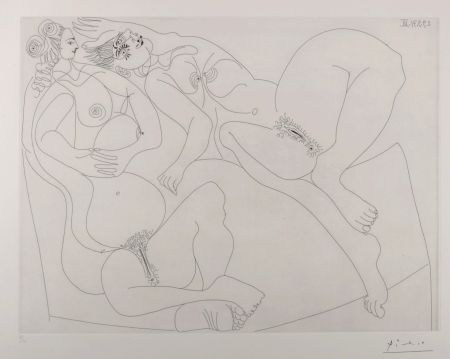Grabado Picasso - Repos, Deux jeunes filles bavardant, 1970
