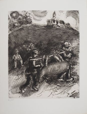 Grabado Chagall - Retour au village (Le meunier, son fils et l'âne)
