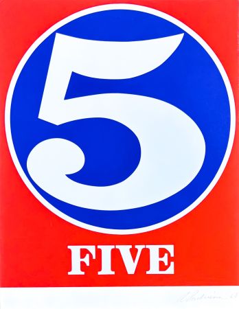 Grabado Indiana - Robert Indiana(1928–2018) - Five, from numbers - Screenprint in colors - 1968
