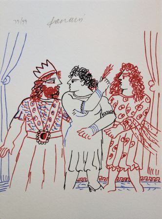 Litografía Fassianos - Roi et Couple Grec