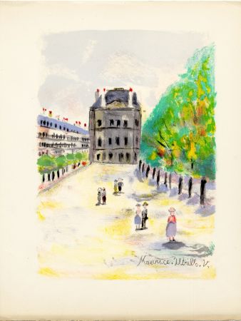 Litografía Utrillo - RUE DE RIVOLI. (Pavillon de Marsan). Épreuve pour Maurice Utrillo (Paris, 1955)