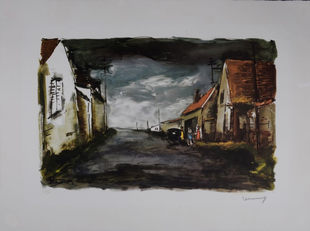 Litografía Vlaminck - Rue de Village, circa 1950 - Hand-signed