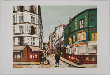 Litografía Utrillo - Rue Seveste à Montmartre