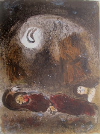 Litografía Chagall - Ruth aux pieds de Boaz/Ruthe at the feet of Boaz