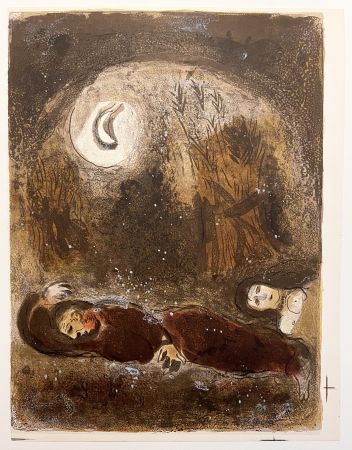 Litografía Chagall - RUTH AUX PIEDS DE BOOZ. Lithographie originale pour 