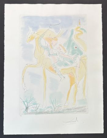 Grabado Dali - Salvador Dalì (1904-1989) - Couple à cheval - Drypoint etching with stencil on Rives paper - 1971