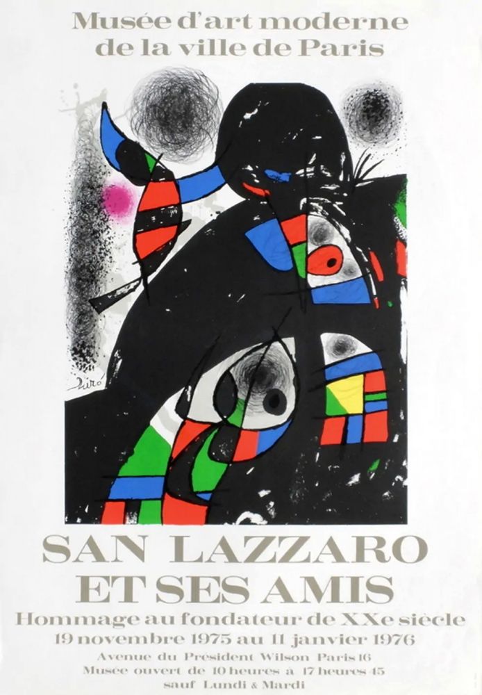 Cartel Miró - SAN LAZZARO ET SES AMIS. Hommage. Affiche originale .1975.