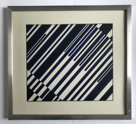 Serigrafía Fruhtrunk - Sans titre (Progression à rayures en noir, blanc, bleu)