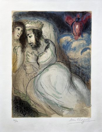 Litografía Chagall - SARA ET ABIMELECH (Sarah and Abimelech). Lithographie originale signée pour DESSINS POUR LA BIBLE.