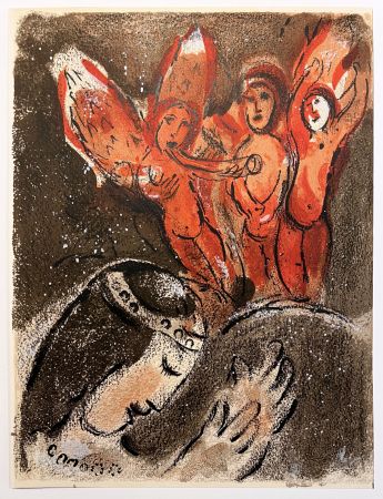 Litografía Chagall - SARA ET LES ANGES. Lithographie originale pour DESSINS POUR LA BIBLE (1960)