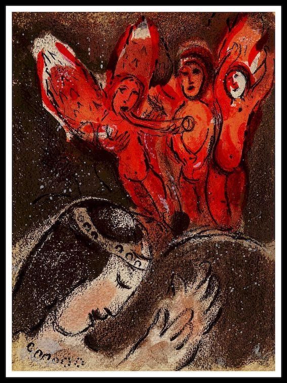 Litografía Chagall - Sara y los ángeles