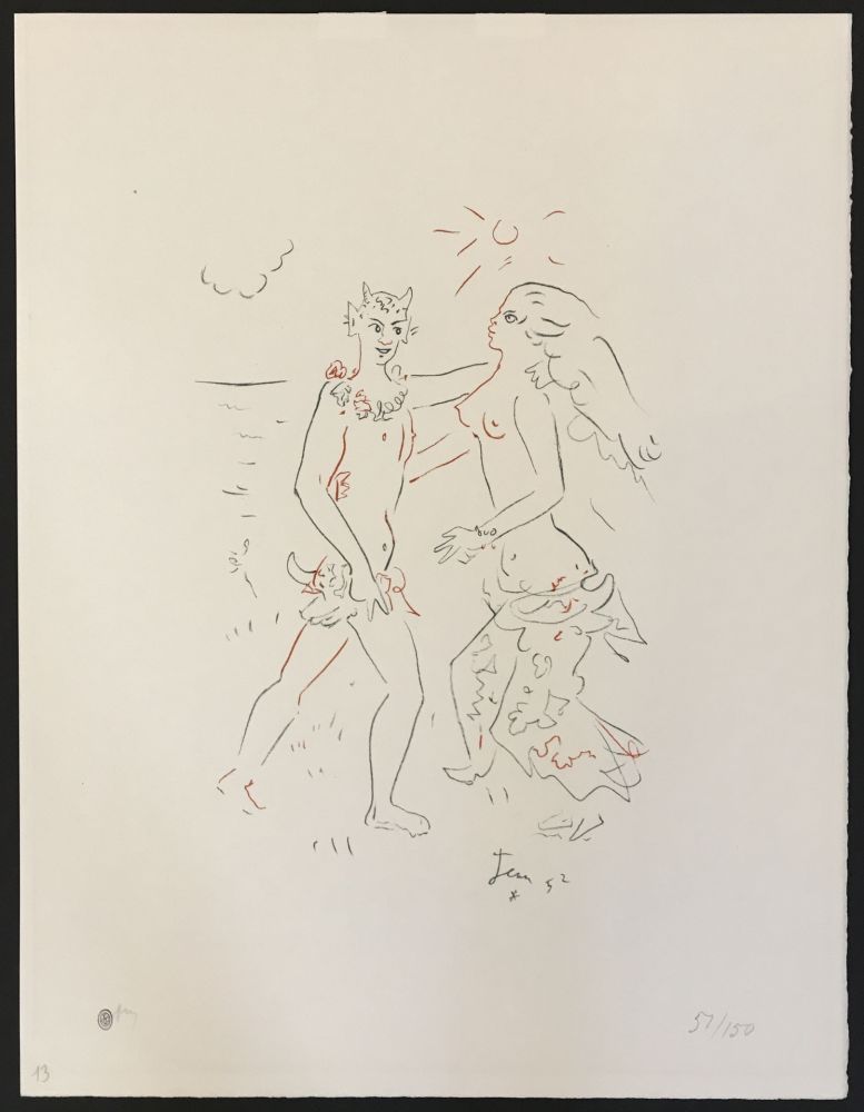 Litografía Cocteau - Satyr and Nymph