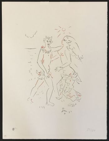 Litografía Cocteau - Satyr and Nymph