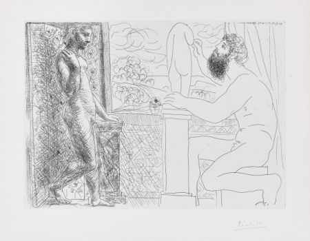Aguafuerte Picasso - ‚Sculpteur et son modèle devant une fenêtre‘ La Suite Vollard