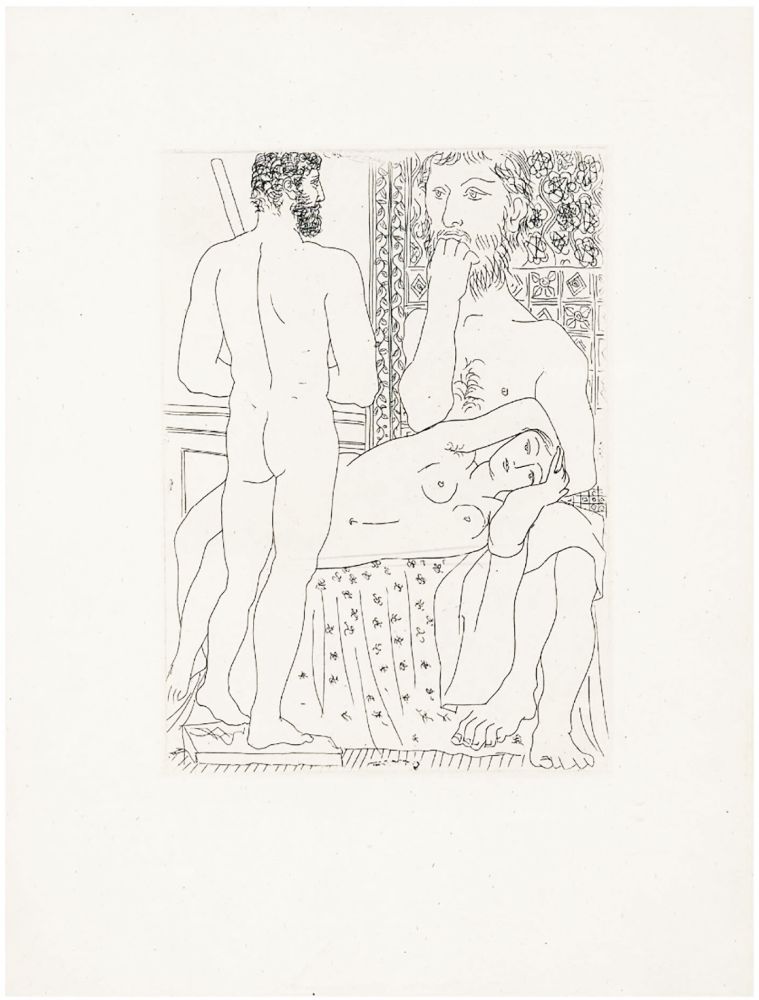Aguafuerte Picasso - Sculpteur, modèle couché et sculpture (Suite Vollard, pl. 37) - 1933