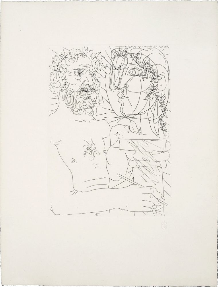 Aguafuerte Picasso - SCULPTEUR À MI-CORPS AU TRVAIL (Suite Vollard, pl. 49) - 1933