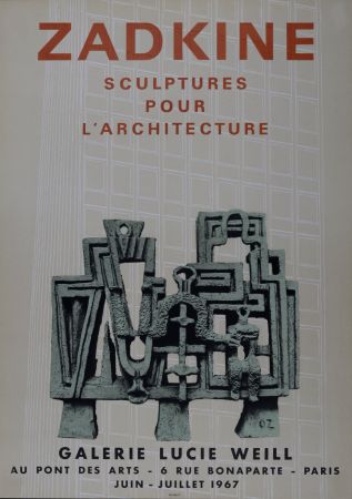 Litografía Zadkine - Sculptures pour l'architecture - Galerie Lucie Weill, 1967