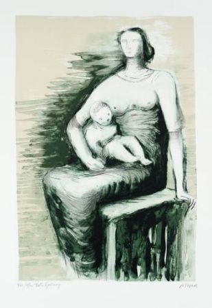 Litografía Moore - Seated Mother & Child