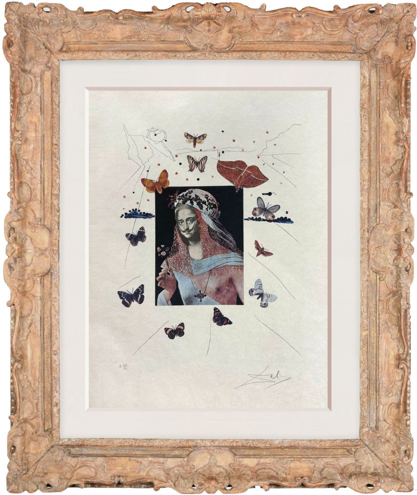 Grabado Dali - Selfportrait Surrealist with butterflies