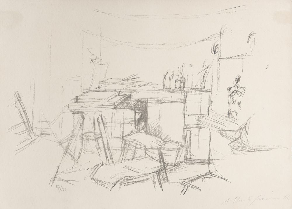 Litografía Giacometti - Sellette et tabourets dans l'atelier I