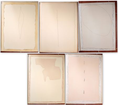 Grabado Fontana - Serie Rosa the complete set of five etchings with aquatint in colours, one with incisions