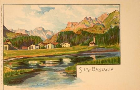 Litografía Giacometti - Sils-Baseglia / Samaden / Sils-Maria / Silva Plana mit Piz Margna / Maloja / St.Moritz / Der Schafberg / Forno-Gletscher.