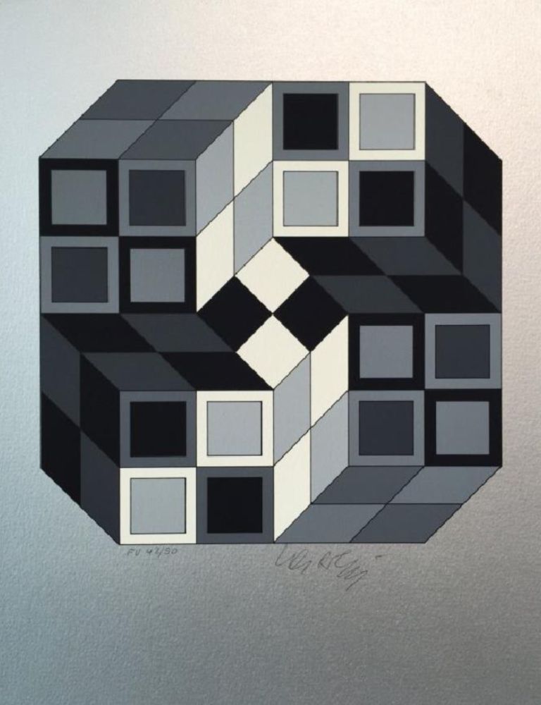 Serigrafía Vasarely - Silver Composition