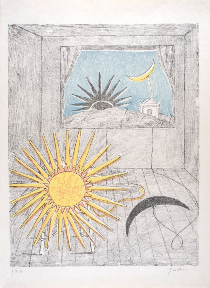 Litografía De Chirico - Sole e luna in una stanza