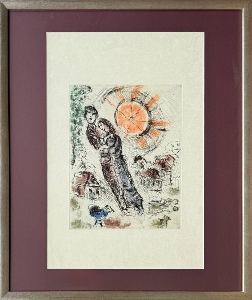 Grabado Chagall - Soleil aux amoureux