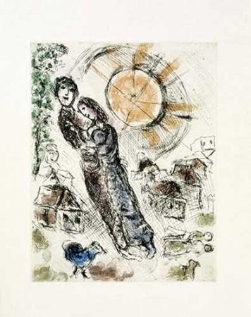 Grabado Chagall - Soleil aux amoureux