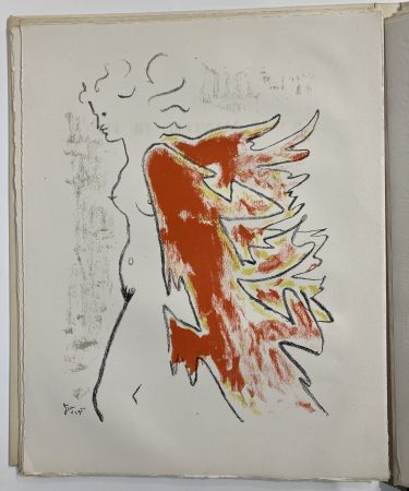 Litografía Cocteau -  Sous le manteau de feu.