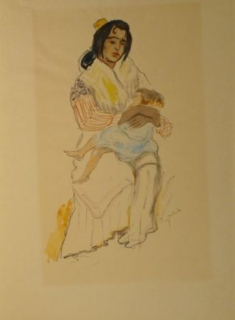 Litografía Orlik - Spanische Zigeunerin mit Kind, Sevilla