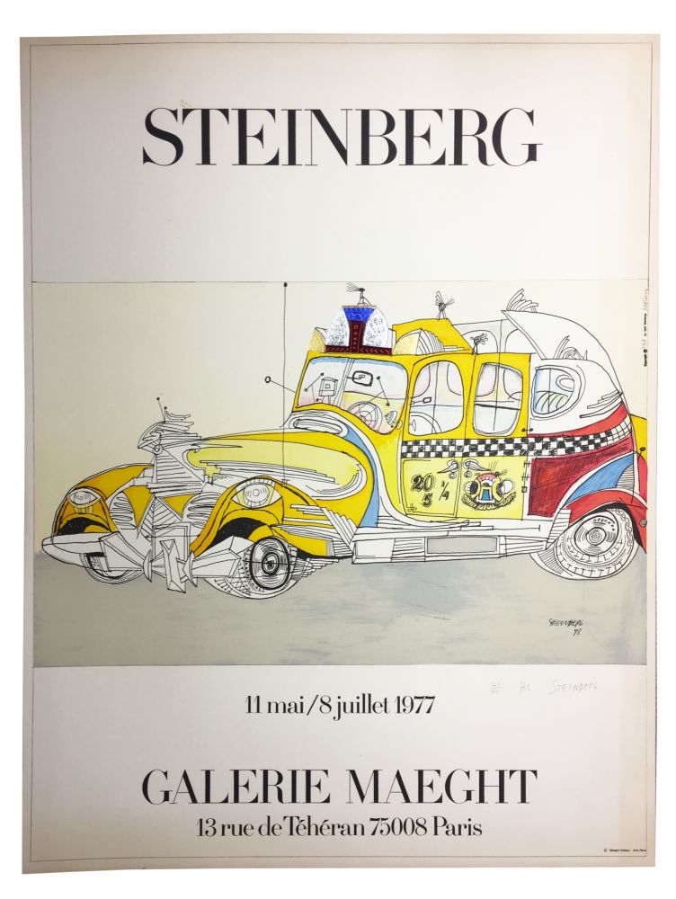 Litografía Steinberg - STEINBERG 1977. TAXI. Galerie Maeght. Épreuve de luxe signée.