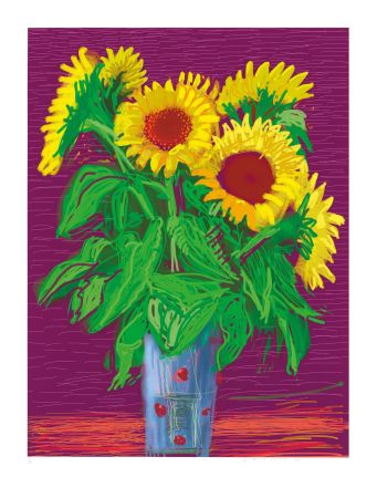 Sin Técnico Hockney - Sunflowers iPad drawing by David Hockney