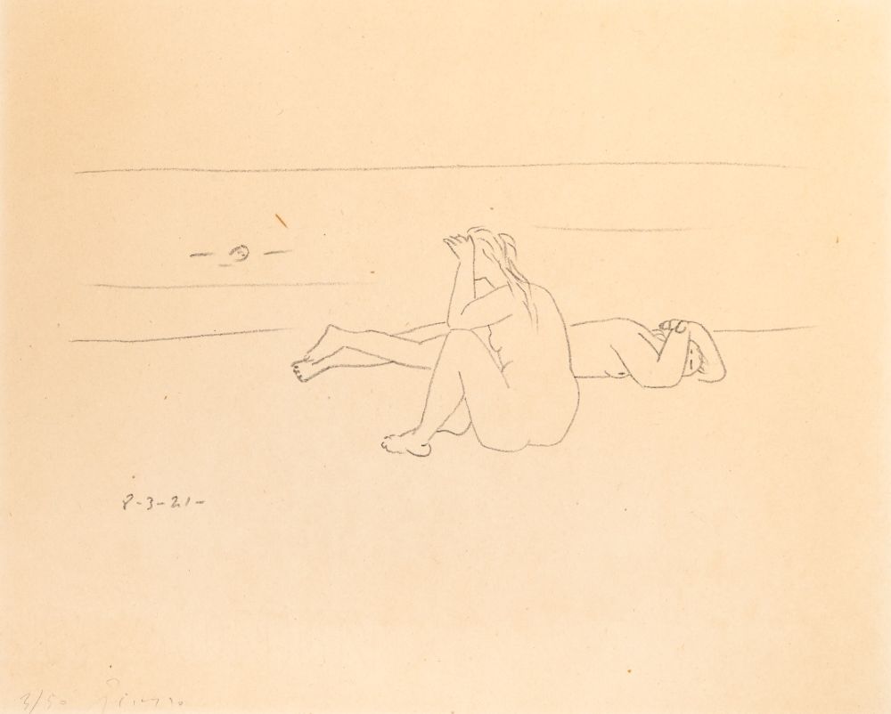 Litografía Picasso - Sur la plage I (Deux nus)