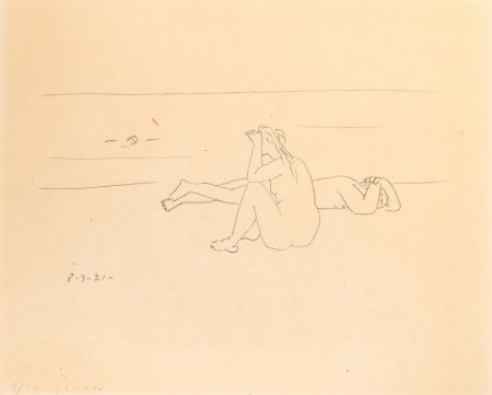 Litografía Picasso - Sur la plage I (Deux nus)