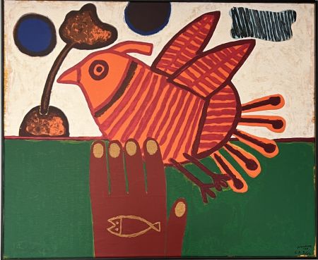 Serigrafía Corneille - Sérigraphie sur toile signée, Oiseau Libre, EA, encadrée