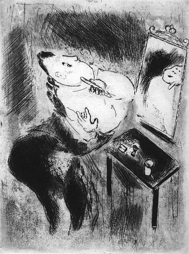 Aguafuerte Chagall - Tchitchikov se rase