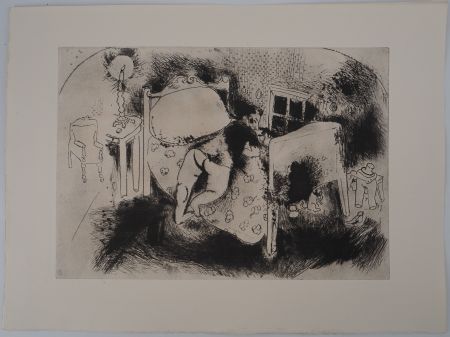 Grabado Chagall - Tchitchikov sur le lit