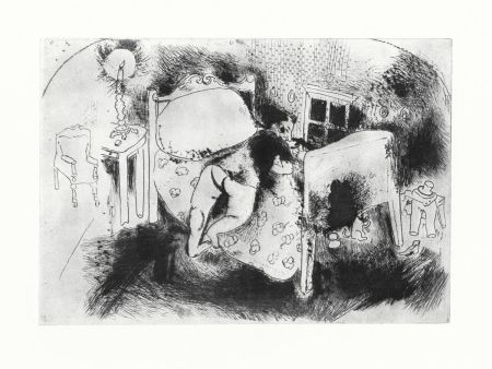 Aguafuerte Chagall - Tchitchikov sur le lit