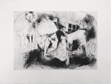 Grabado Chagall - Tchitchikov sur le lit (Les Âmes mortes)
