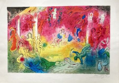 Litografía Chagall - TEMPLE ET HISTOIRE DE BACCHUS. Épreuve signée (Daphnis & Chloé - 1961)