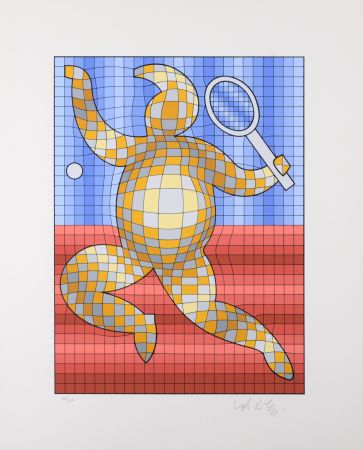 Serigrafía Vasarely - Tennis player, 1987 - Hand-signed!