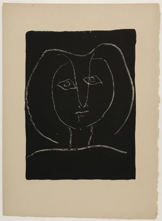 Litografía Picasso - Tete de Femme Stylisee Fond Noir