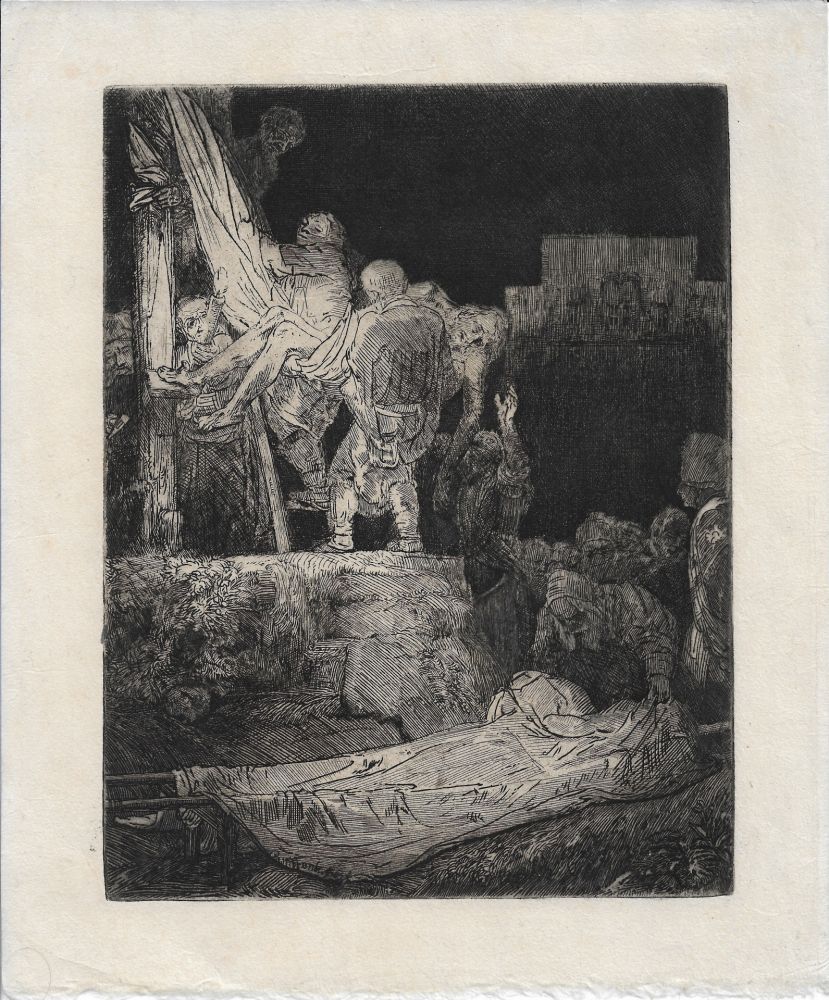 Grabado Rembrandt - The Descent from the Cross by Torchlight