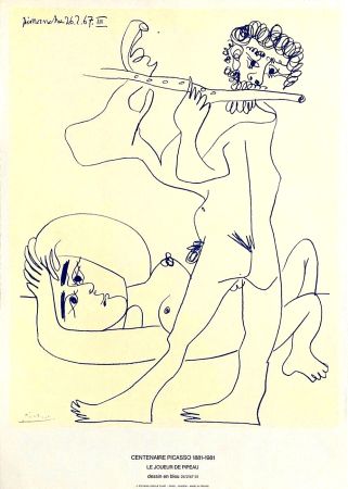 Litografía Picasso - The Flute Player, Rare Affiche