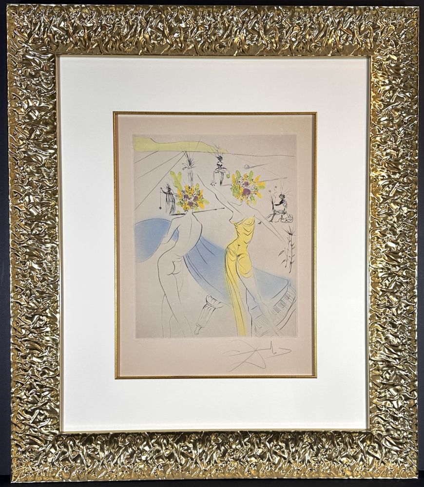 Grabado Dali - The Hippies Flower Woman at The Piano